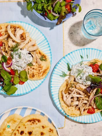 Slow Cooker Greek-Style Chicken Flatbreads pinchofnom.com