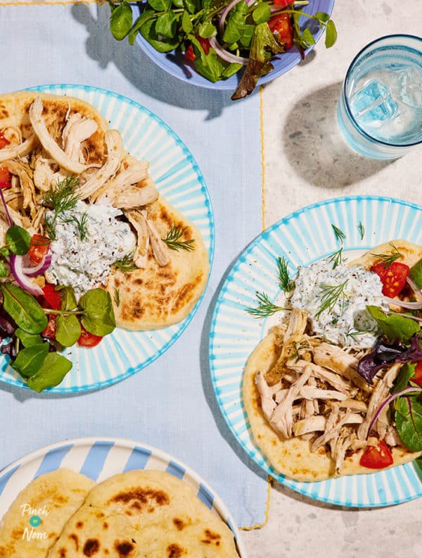 Slow Cooker Greek-Style Chicken Flatbreads pinchofnom.com