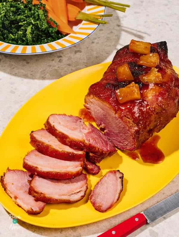 Slow Cooker Pineapple Glazed Ham pinchofnom.com