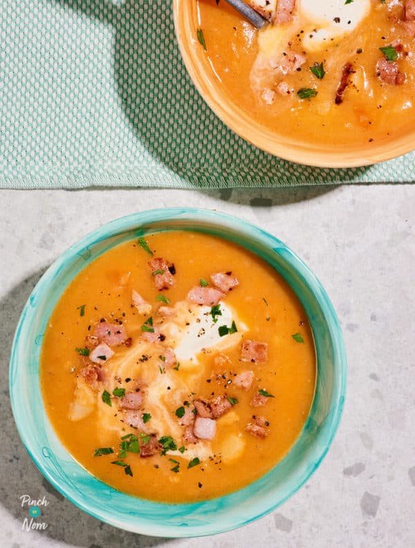 Slow Cooker Smoky Bacon and Potato Soup pinchofnom.com