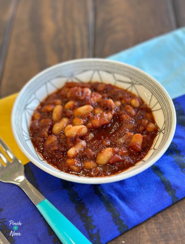 Slow Cooker Smoky Beans pinchofnom.com