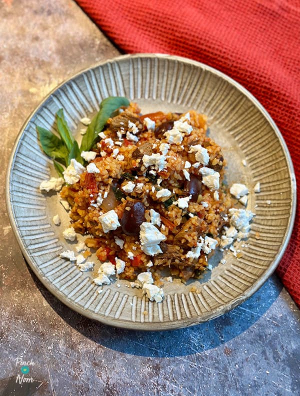 Slow Cooker Tomato and Basil Lamb Pilaf pinchofnom.com