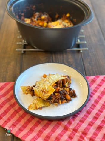 Slow Cooker Turkey Tortilla Bake pinchofnom.com